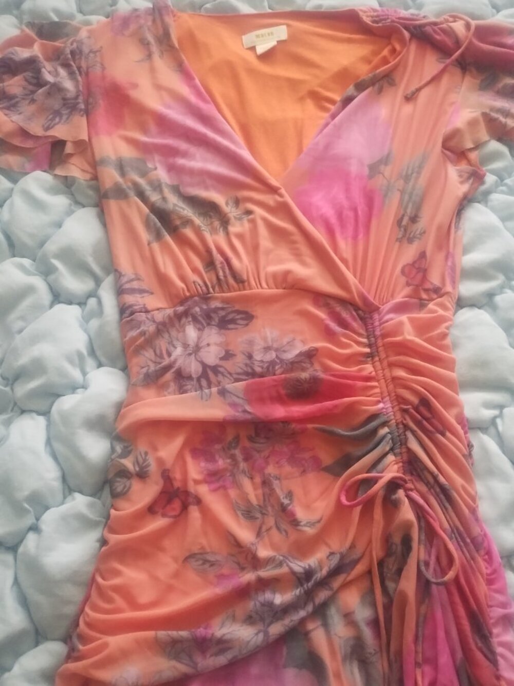 Asymmetrical ruched waist floral maxi dress